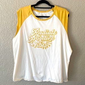 Scoop 3X Distressed Tank Radiate Positive Vibes White and Yellow